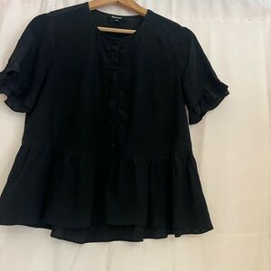 Madewell Black Peplum Blouse with Mandarin Collar